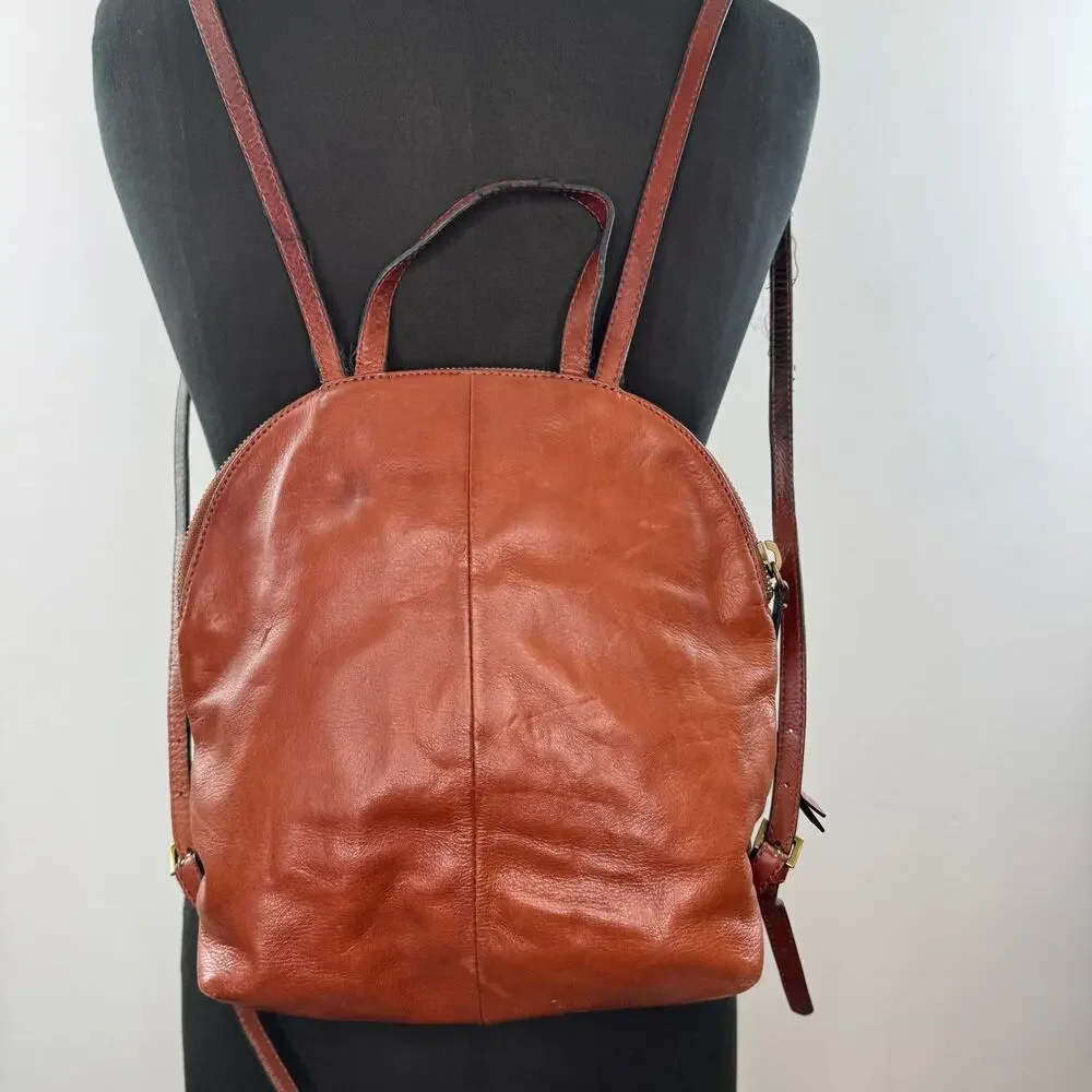 Margot New York Camille Backpack Bag Brown Tan Leather Turnlock Adjustable FLAW